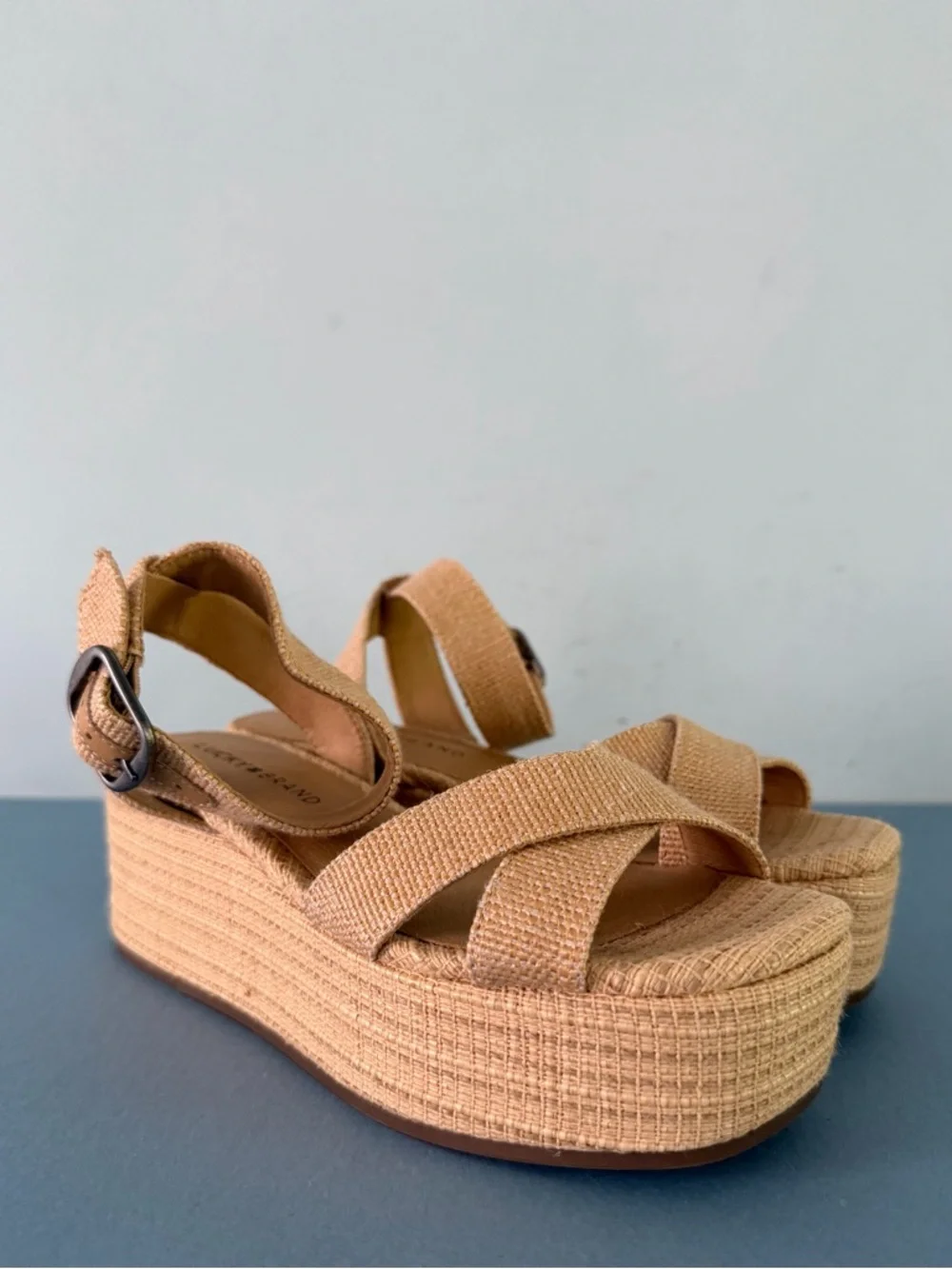 Lucky Brand‎ Bainda Natural Espadrille Wedge Ankle Strap Sandals
